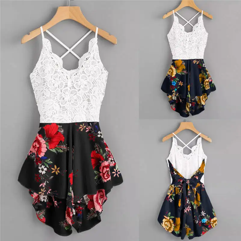 Женский комбинезон с бантом на спине кружевной цветочным рисунком однотонный 661R4