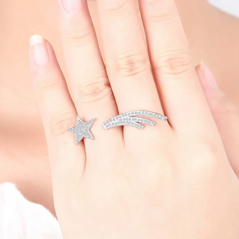 2019 New Fashion White Wing Star AAA Zircon Open Ring For Women Ladies Girls Birthday Party Wedding Gifts Jewelry Wholesale | Украшения и