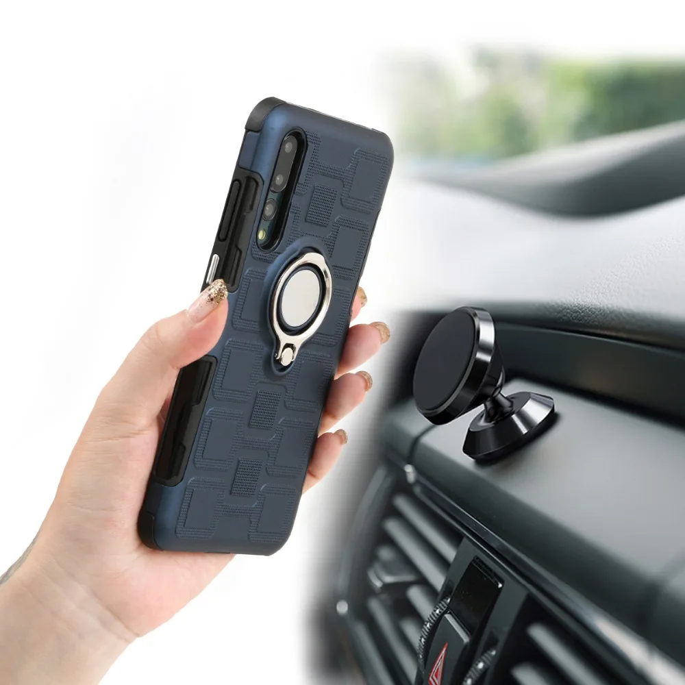 For Coque Huawei P20 Pro Case Hybrid Shockproof Finger Ring Holder Kickstand Fit Magnetic Car Mount Cover for |