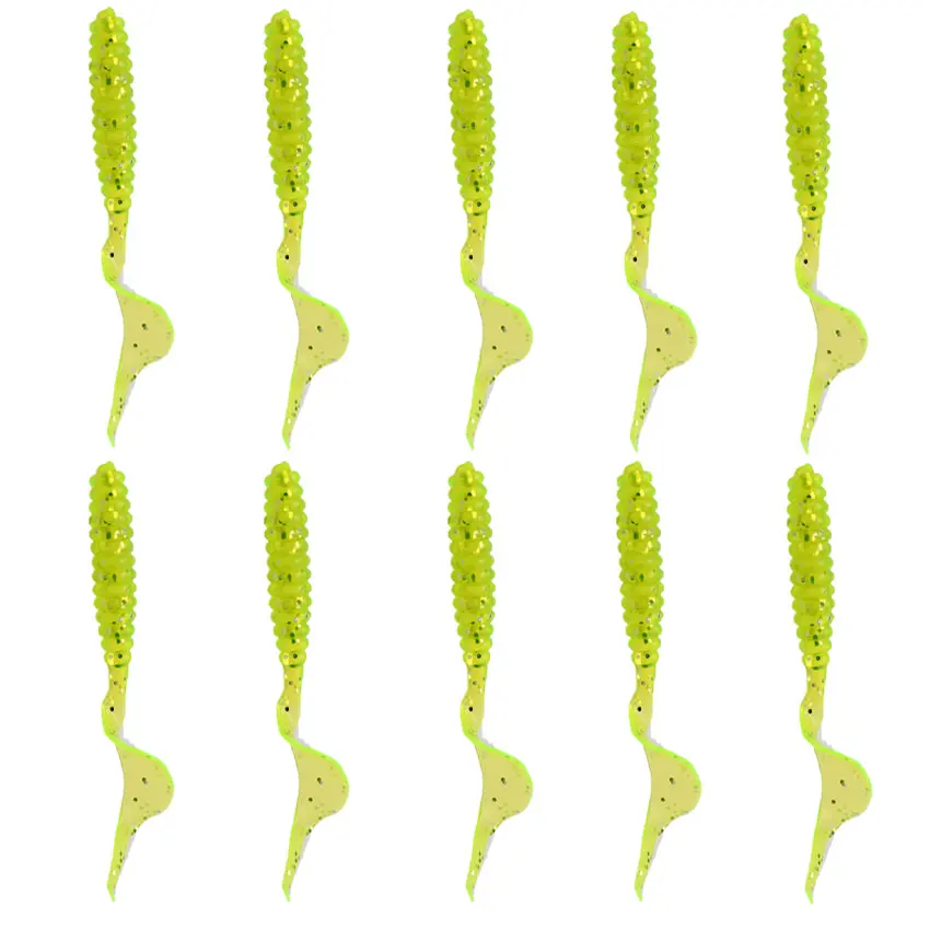 light green 6 см 10 шт. приманка личинка мягкая резиновая силикагель червь приманка рыболовные снасти для морской и пресной воды - Цвет: light green