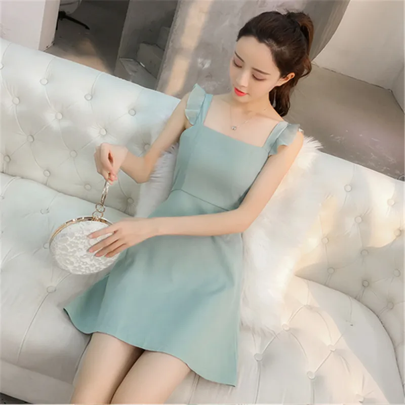 Японский Корейский сладкий Девушка Лето 2019 женское платье на бретелях