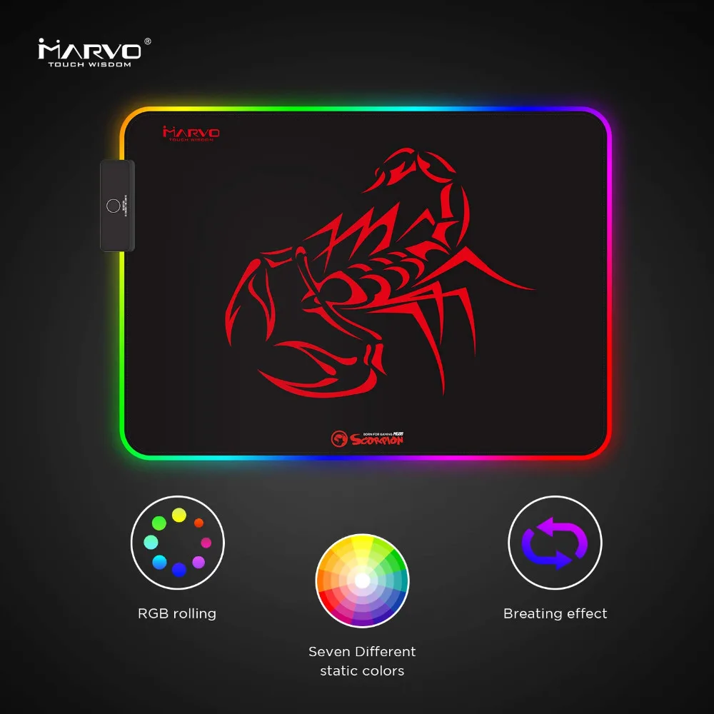 Коврик для мыши Marvo MG08, RGB игровой коврик для мыши с управляемой светящейся окантовкой, нескользящая резиновая основа коврик для мыши для дома, офиса и путешествий