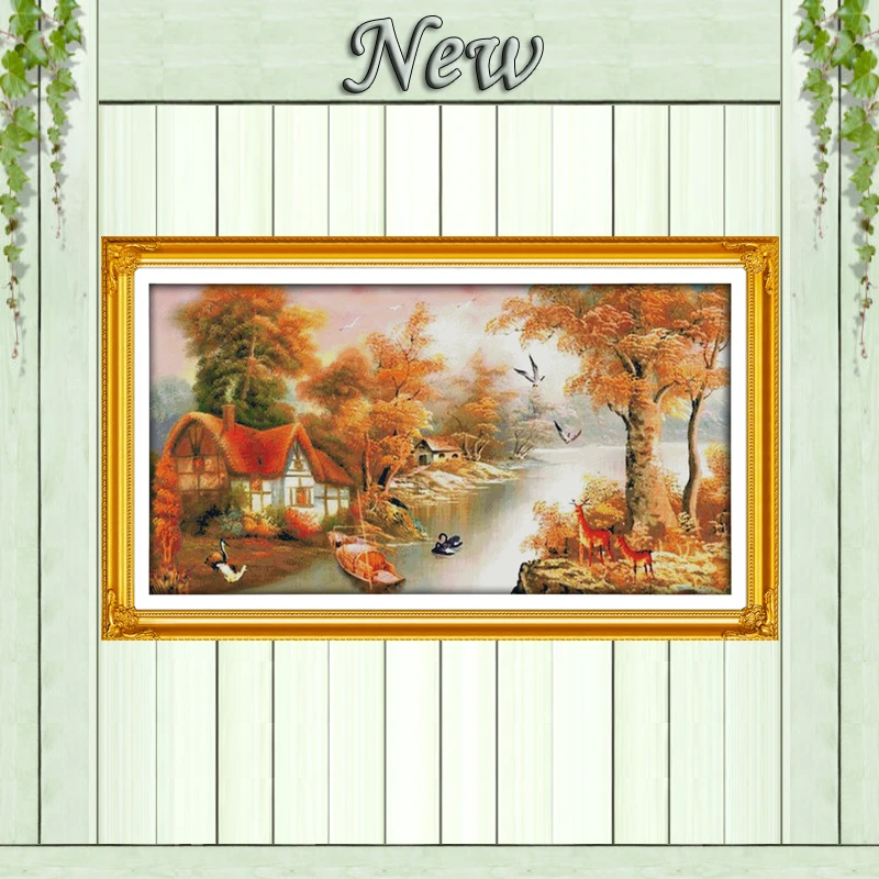 

With mountain and river cottage Scenery painting Counted printed on canvas 14CT 11CT Cross Stitch Needlework kits Embroidery Set