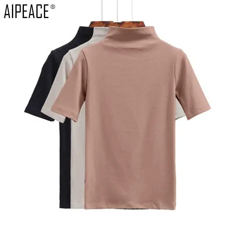 AIPEACE/весенне осенняя футболка для женщин модные топы короткий рукав стрейч