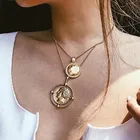 Ожерелье RONGBIN женское, подвесное ожерелье в богемном стиле, Двухслойное ретро ожерелье с золотыми резными монетами, 2019