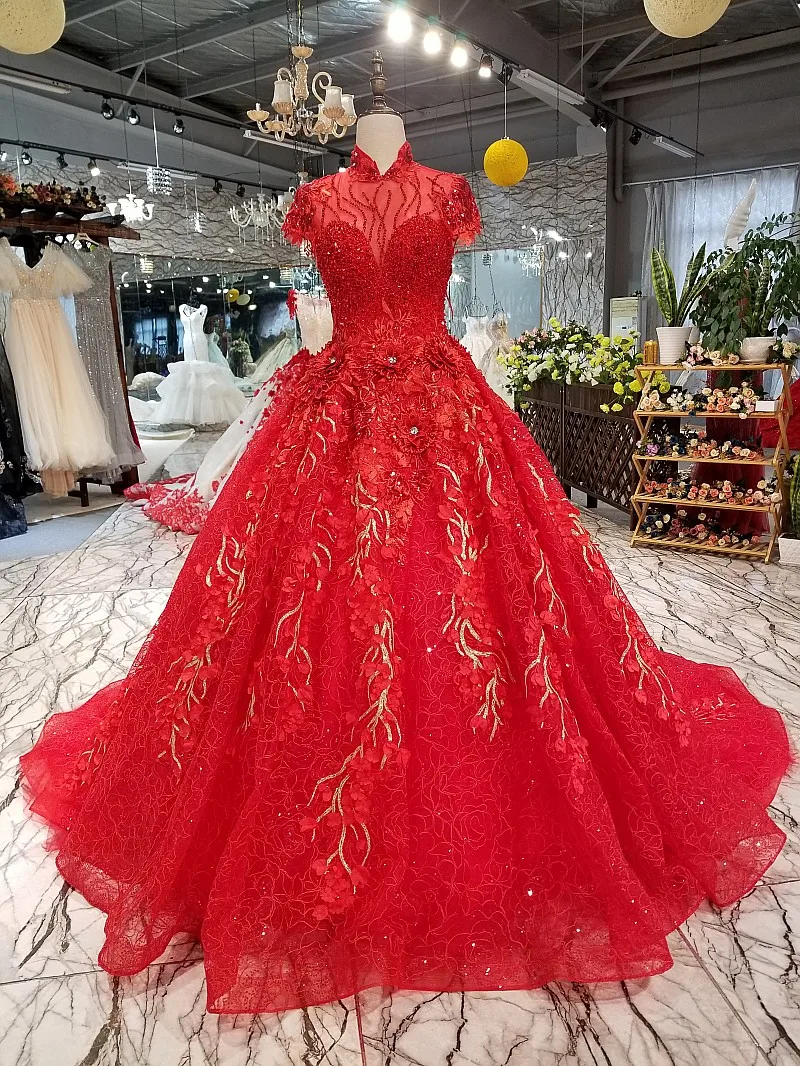 Vestido De Noiva бальное платье с высоким воротом красные свадебные платья 2017 матовое