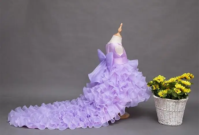 3-14T flower girl Trailing wedding dresses Girl high quality Tutu Mermaid dress V-neck big bow Princess long Party | Детская одежда и