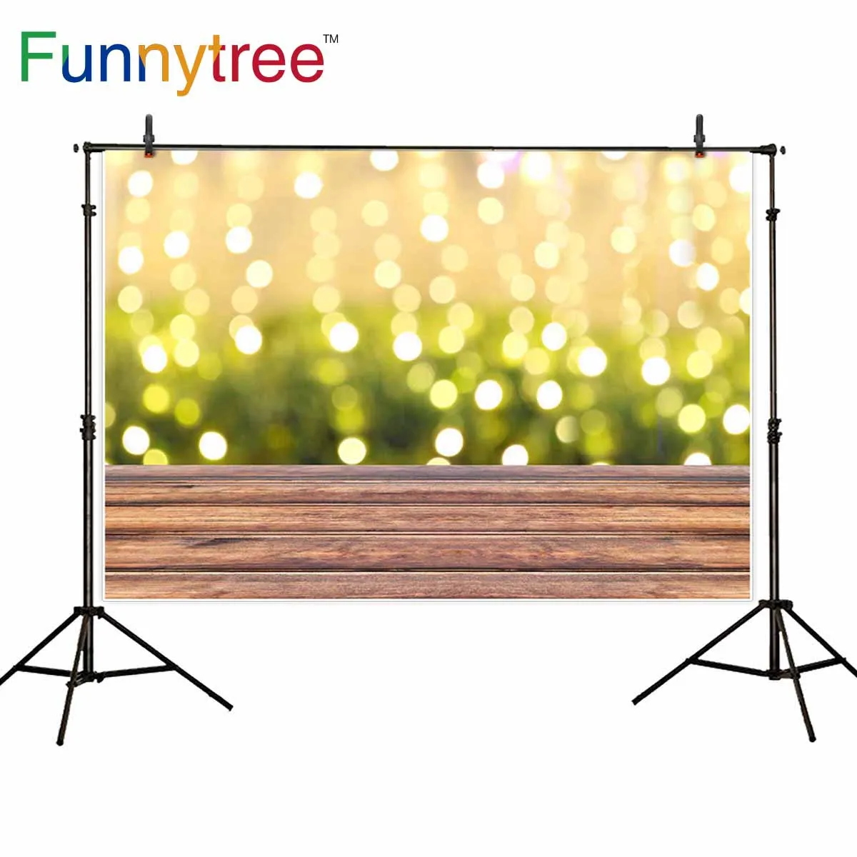 

Funnytree backdrop for photographic studio spring bokeh glitter vintage wood board background photobooth photocall printed