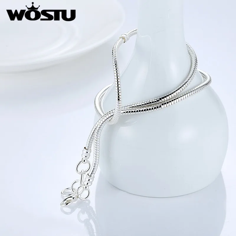 Hot Sale Authentic 45CM Silver Plated Snake Chain Necklace Fit Original Pendant Charms Beads For Women Fashion Jewelry | Украшения и
