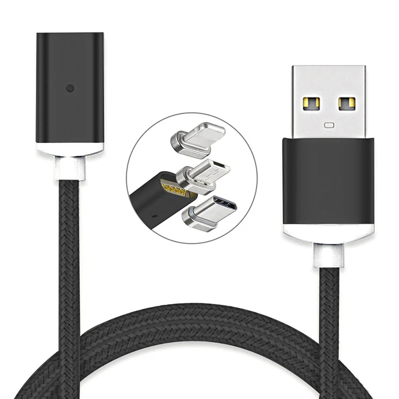 Магнитный кабель USB Type C/Micro USB/IOS 3 в 1 адаптер для быстрой зарядки магнитный iPhone Samsung