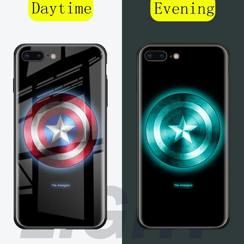 Роскошный светящийся чехол из закаленного стекла для iphone X 10 XS MAX XR 6 6S 7 8 plus чехол для телефона Marvel, Бэтмен, Капитан Америка, Железный человек