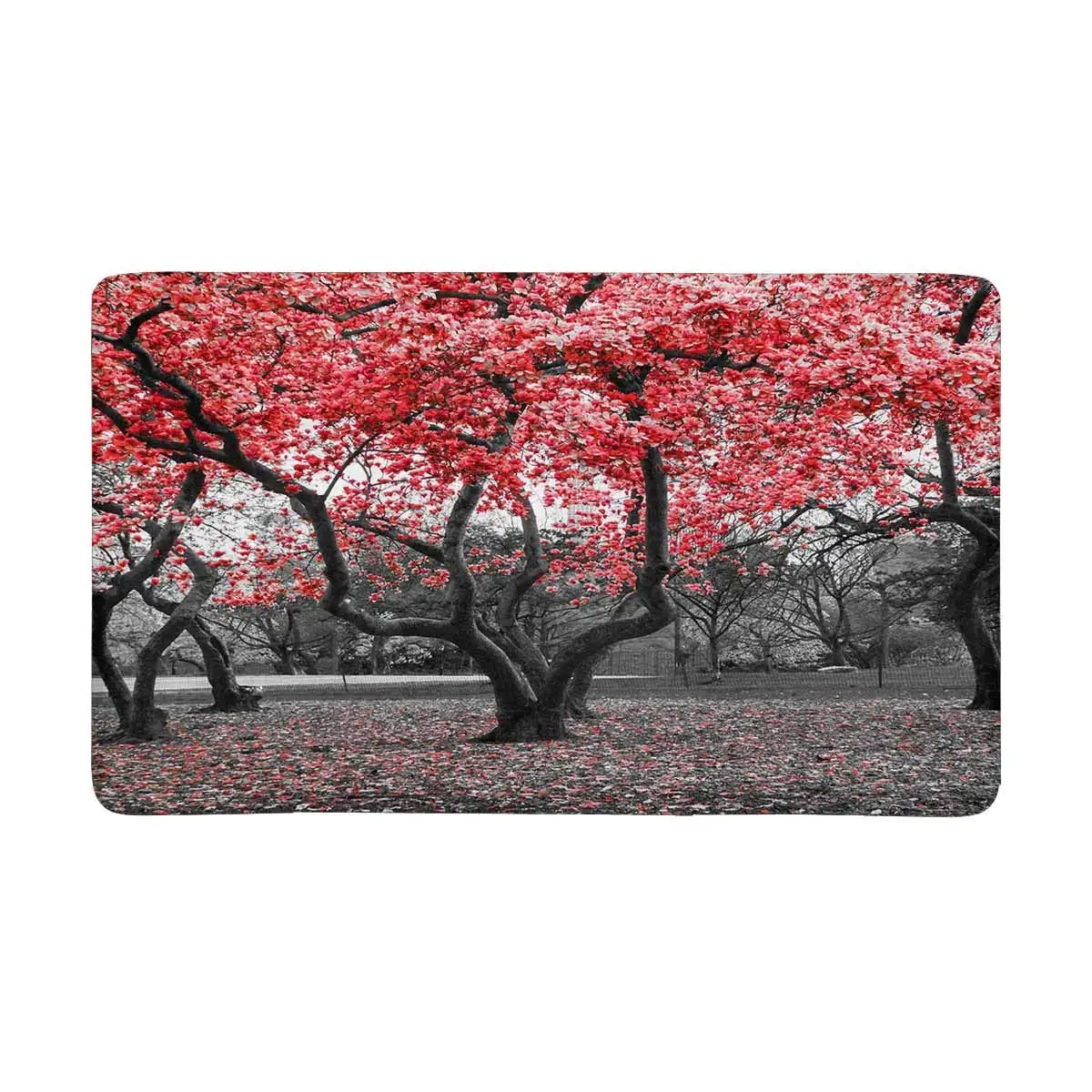 Красный Цветок деревья цветение в черно белом Landsc анти скользящий дверной коврик