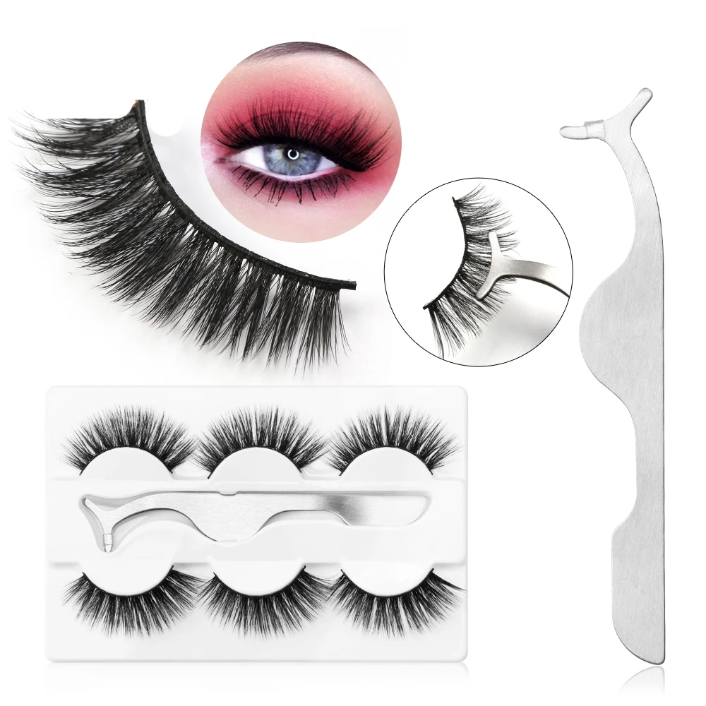 3 пары норковых накладных ресниц пушистые Накладные ресницы с 1 пинцетом толстые