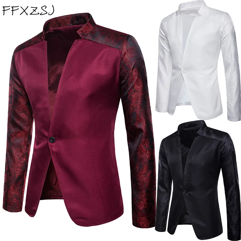 

Mens Stand Collar Solid Suit Blazer 2019 Brand New Autumn Male Fashion Patchwork Suit Jacket Man Casual Jacket Masculine Blazer