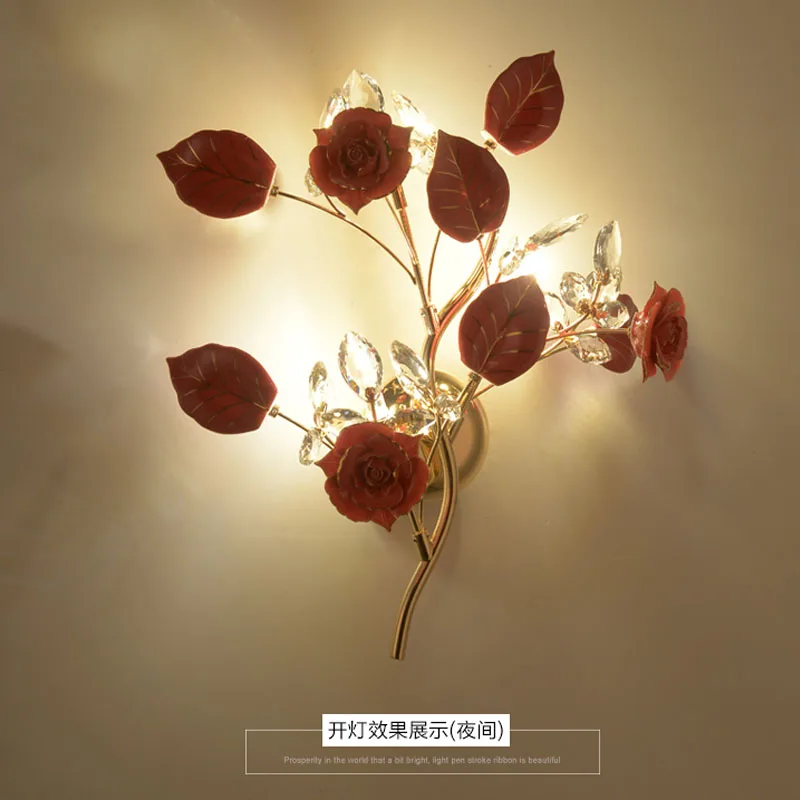 

European Style Living Room LED Crystal Wall Sconce Bedroom Bedside Lamps Ceramic leaf Lobby Club Decorative Lighting Hotel Room