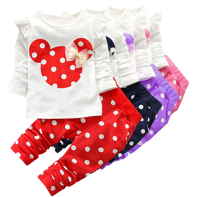 

Clothing set fashion polka dot sweet print girls sweatshirt T-shirt + pants 1-5 years old Beibei high quality children's clothes