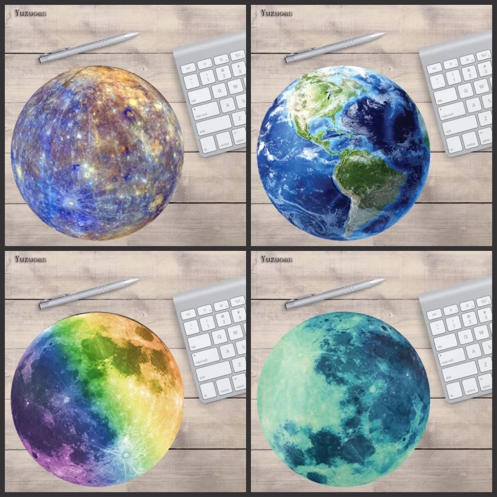 Коврик для мыши Yuzuoan с 3D принтом серии Planet 200x200x2 мм круглый коврик изображением
