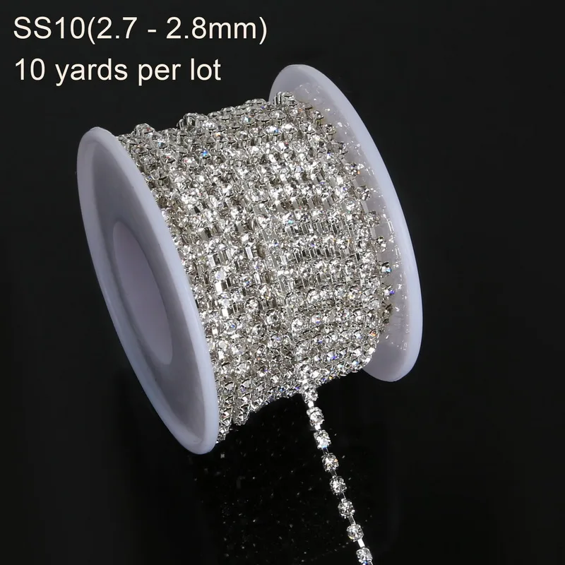 Transparent 10yard/roll пришить горный хрусталь цепи SS6-SS18 серебро металлической отделкой Свадебные украшения стразами Одежда Швейные стеклянная отделка горного хрусталя - Цвет: Transparent