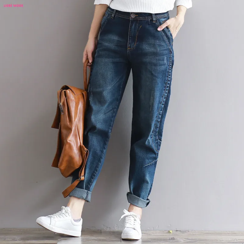 

Boyfriend Jeans For Women Spliced Denim Jeans Woman High Waist Jeans Femme Womens Harem Denim Pants Spring Autumn Bottoms XXXL