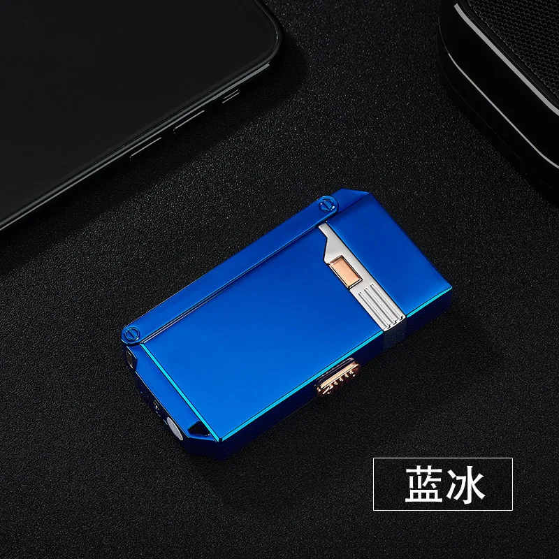 Новинка 2в1 газовая зажигалка USB дуговая плазменная зажигалка электрическая перезаряжаемая Зажигалка многофункциональная креативная Мужская Подарочная без газа - Цвет: blue ice