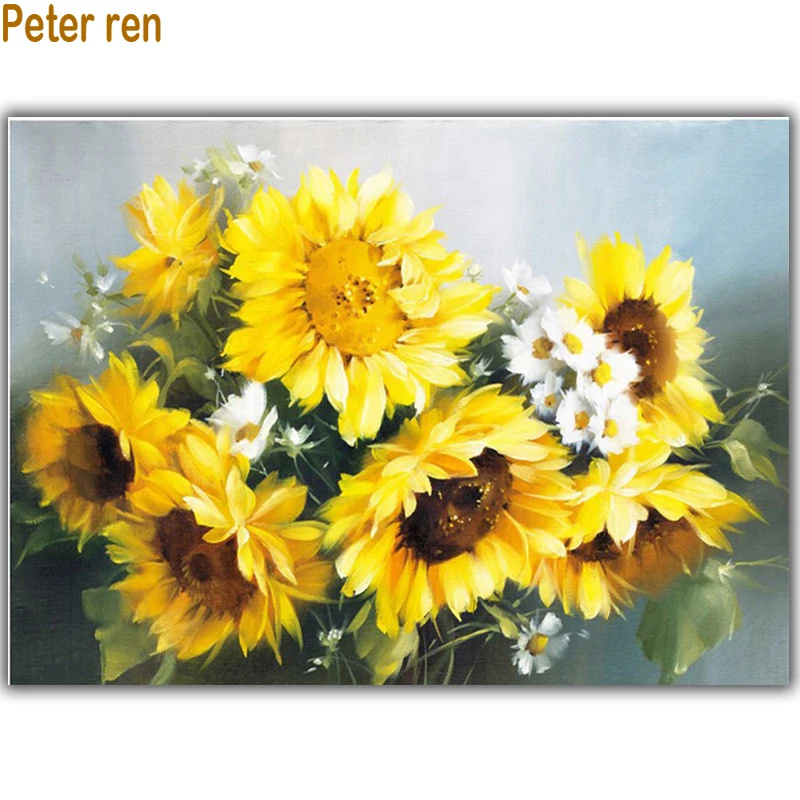 Peter ren Diamond painting flowers Full Square mosaic icon Rhinestones Crafts Embroidery Daisy in the sunflower | Дом и сад