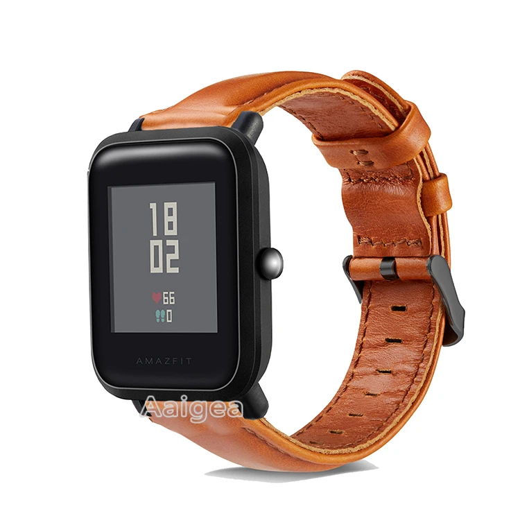 Кожаный ремешок для наручных часов для Xiaomi Huami Amazfit Bip BIT PACE Lite Молодежные часы для замены мужских t наручных полос 20 мм Мужской Женский браслет - Цвет ремешка: Коричневый