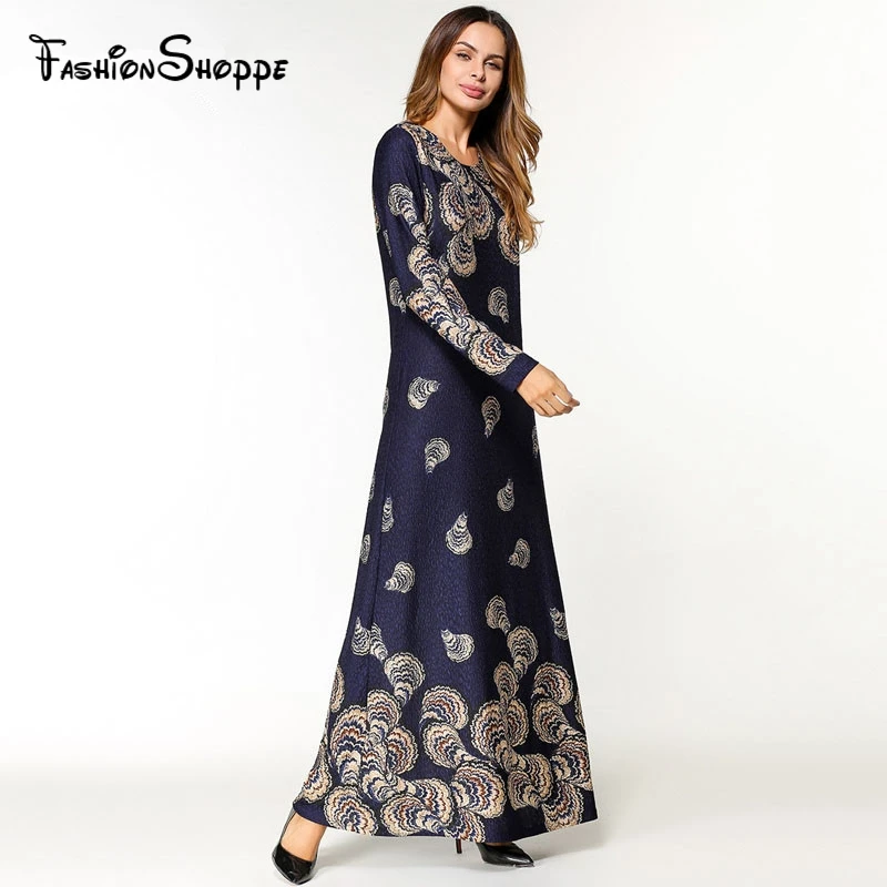 Женское длинное платье-Кафтан с принтом элегантное винтажное ТРАПЕЦИЕВИДНОЕ