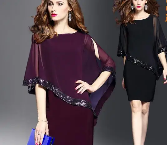 Женское шифоновое платье вечернее с блестками и рукавами летучая мышь