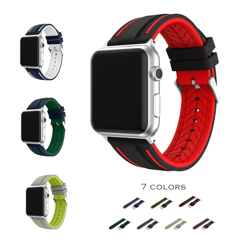 Band for Apple Watch Series 1 2 3 Sport Strap IWatch Soft Silicone Replacement + Stainless Steel Adapters 38mm 42mm | Наручные часы