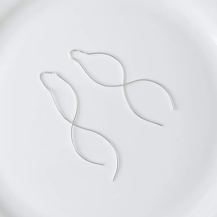 2018 Hot Simple Spiral Wave Thin S Shaped Ear Line Long Drop Dangle Earrings for Women Fashion Jewelry Pendientes Brincos | Украшения и