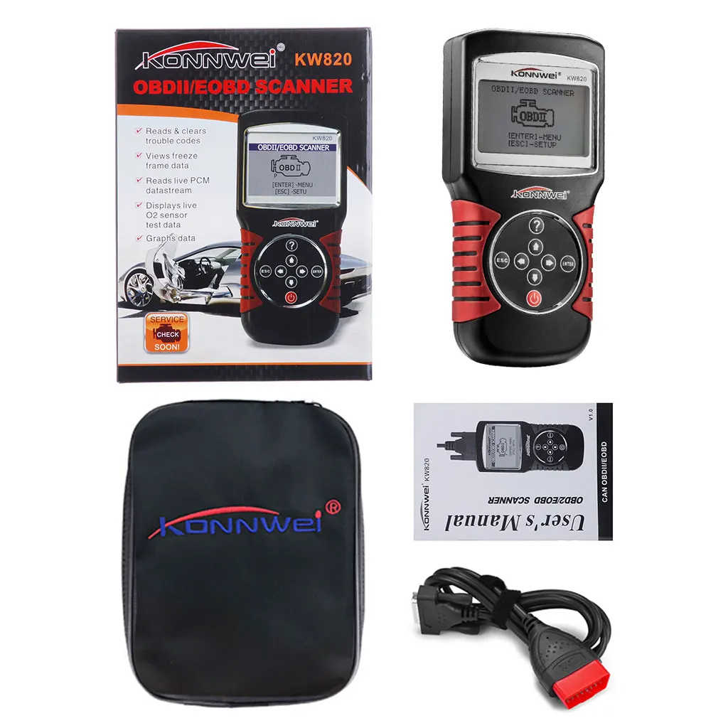 Автомобильный сканер для считывания кодов KW820 OBD II диагностика автомобиля OBD2 EOBD