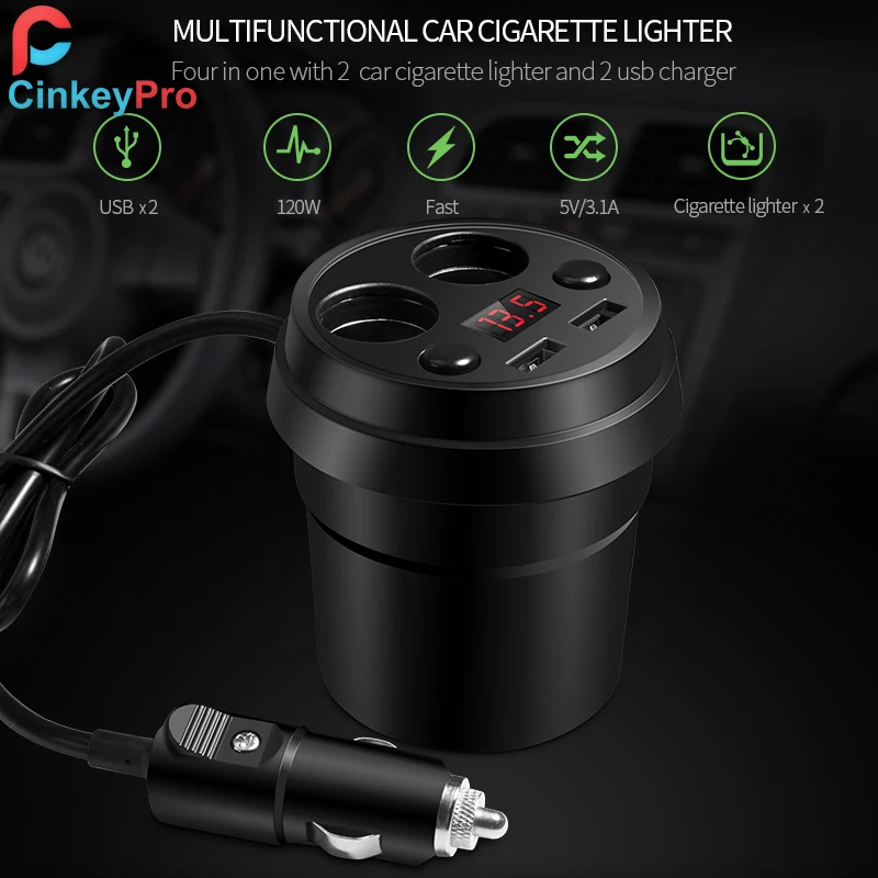 CinkeyPro чашки 2-Порты и разъёмы зарядных порта USB для автомобиля Зарядное устройство для iPhone 8 Plus iPad samsung 2* Прикуриватель Автомобиля-Зарядное устройство для мобильного телефона 5В/3.1A зарядки