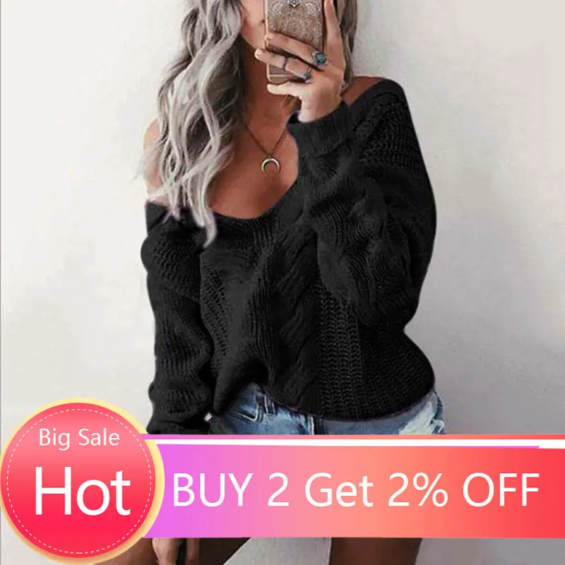 2019 Autumn Women Sweater Knitted Pullover Winter Warm Off Shoulder Ladies Plus Size Loose 5XL | Женская одежда
