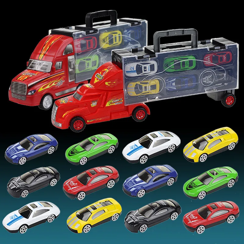 

Children's Model Container Truck Twelve Alloy Cars Transportation Toy Set Parent-Child Interactive Game Birthday Gift for Boy