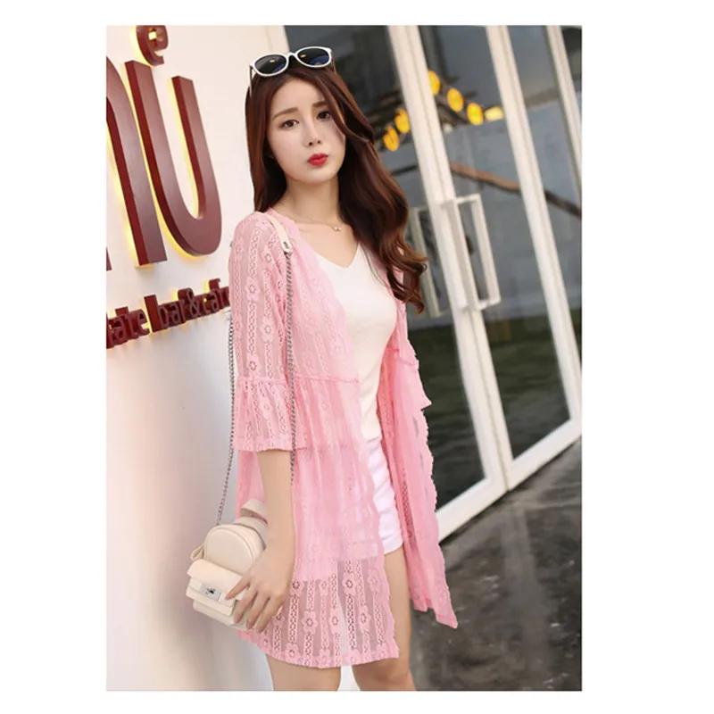 Женская шифоновая Повседневная куртка с кружевным соединением летняя одежда