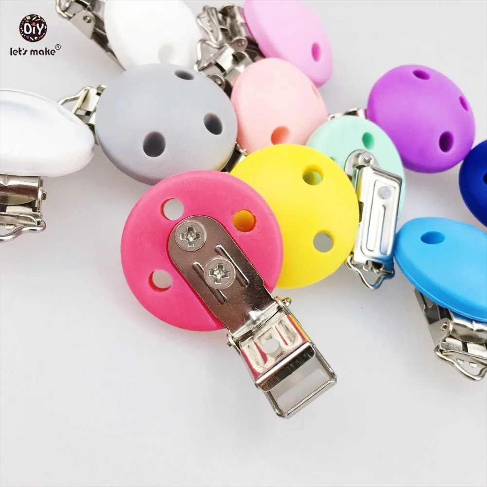Let's make Baby Teether 20 шт. круглой формы, Прорезыватель для зубов, держатель на цепочке, зажим, BPA Free, силиконовые скобы для детского браслета для кормления