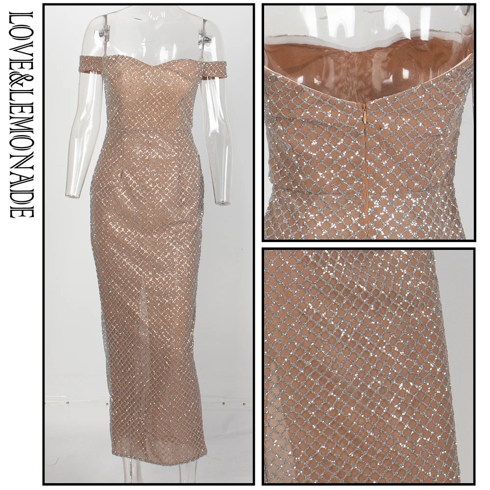 Женское платье с открытыми плечами LOVE & LEMONADE вечернее из Клеевого Материала