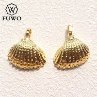 fuwo small gold scallop shell pendant 24k gold electroplated resistant tarnish seashell charm jewelry supplies wholesale pd532