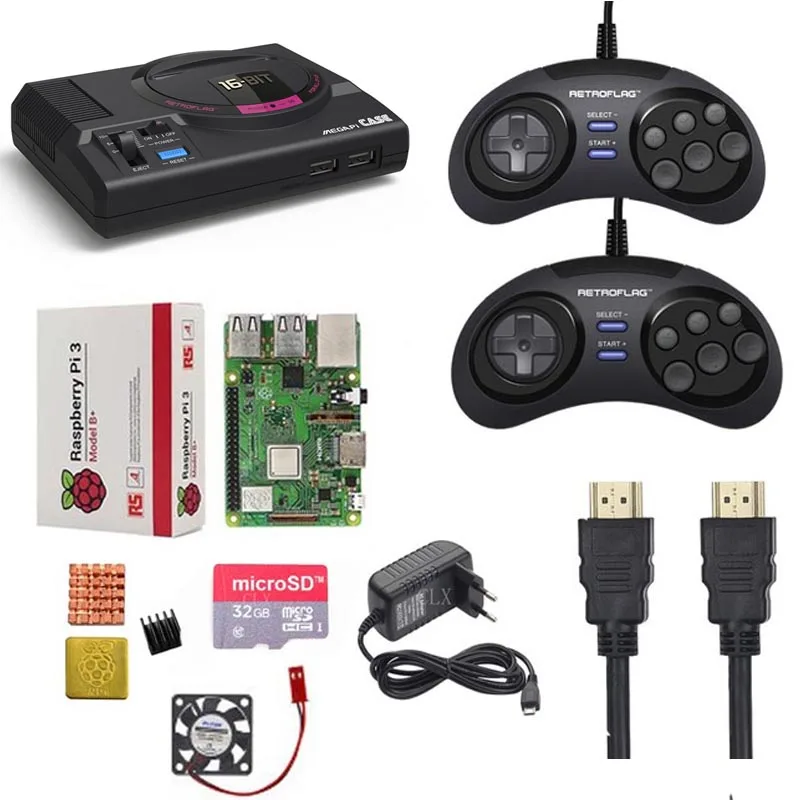 Retroflag MEGAPi чехол + Raspberry pi 3B (Plus) 32GB карта вентилятор теплоотвод 5V 3APower HDMI для Pi 3 B Plus (3B