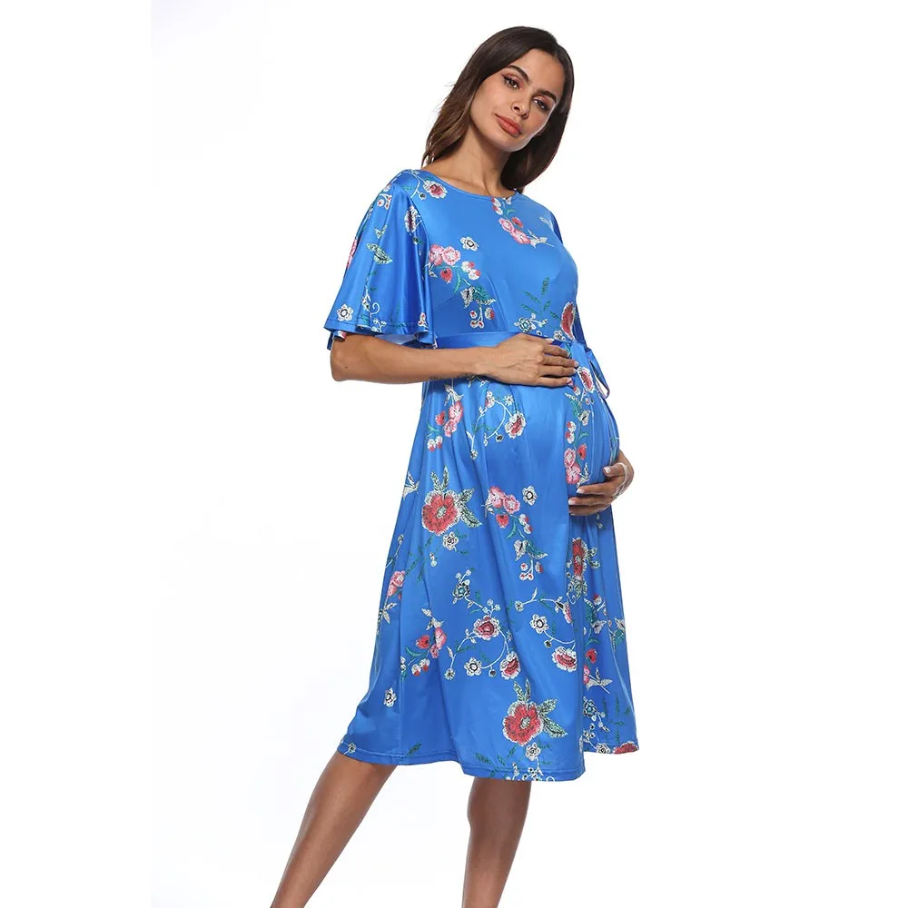 Платья для беременных платье с коротким рукавом цветочным принтом Ropa Premama летняя