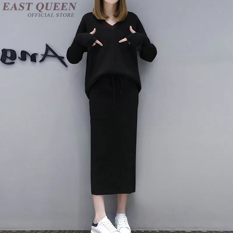 Ternos para Mulheres Vestido de Camisola de Manga Conjunto de Roupas Pullover de Decote em v de Duas Adapte para as Mulheres Primavera Outono Novo Comprida Peças se Dd310 f 2021