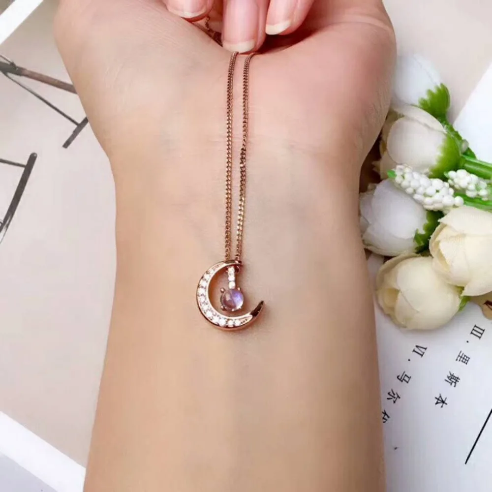 Fidelity natural 4mm moonstone pendants s925 sterling silver moon Exquisite fine jewelry for women party blue gemstone | Украшения и