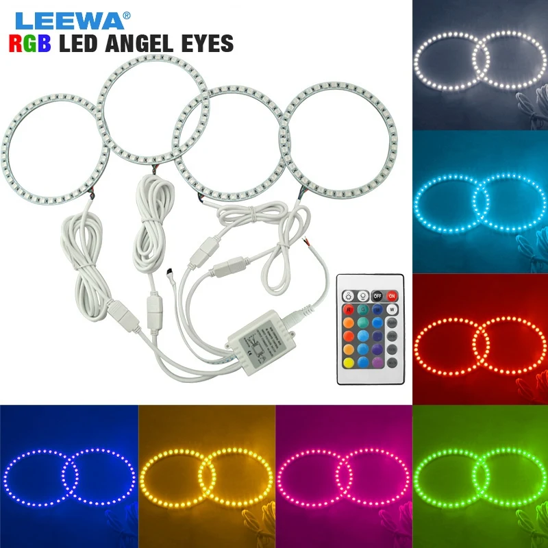 LEEWA 4X120 мм Автомобильный RGB 5050SMD светодиодный фонарик ангельские глазки гало