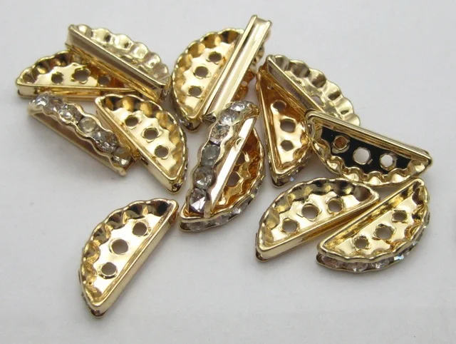 

20 Golden Rhinestone Spacers Bar Bracelet Finding
