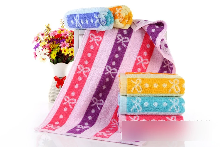 

3PCS*Lot 2016 New Lower Price 34*74cm 100% Cotton Face Towel Bowknots Printed Hand Towel Plain dyed Washcloths Brand Soft Towels
