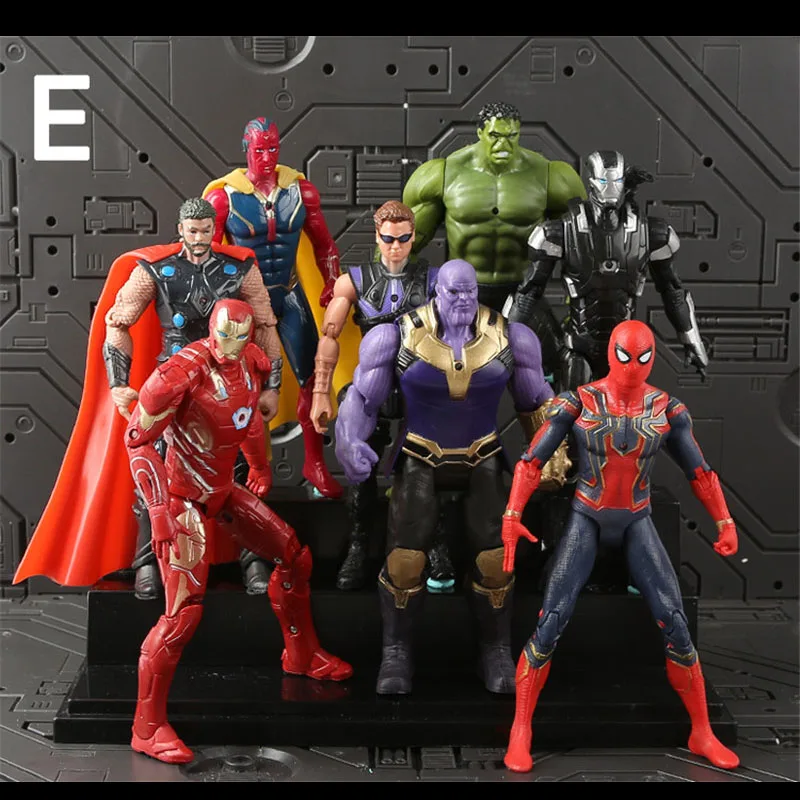 8 шт./лот Marvel Мстители 4 эндгейм figulas набор видения+ военная машина+ Тор+ соколиный глаз+ танос+ Железный человек+ Человек-паук+ фигура Халка