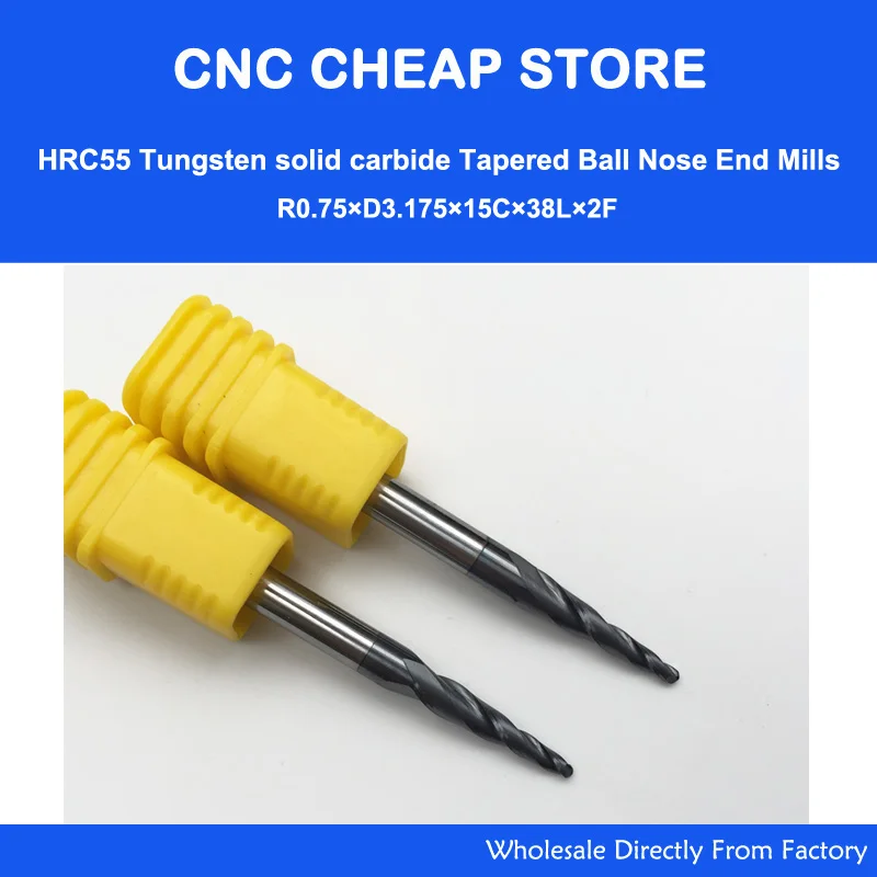 2 шт. R0.25/R0.5/R0.75/R1 HRC55 конусная фреза с коническим конусом фрезерный станок с ЧПУ деревообрабатывающий фреза 3,175 мм 1/" SHK