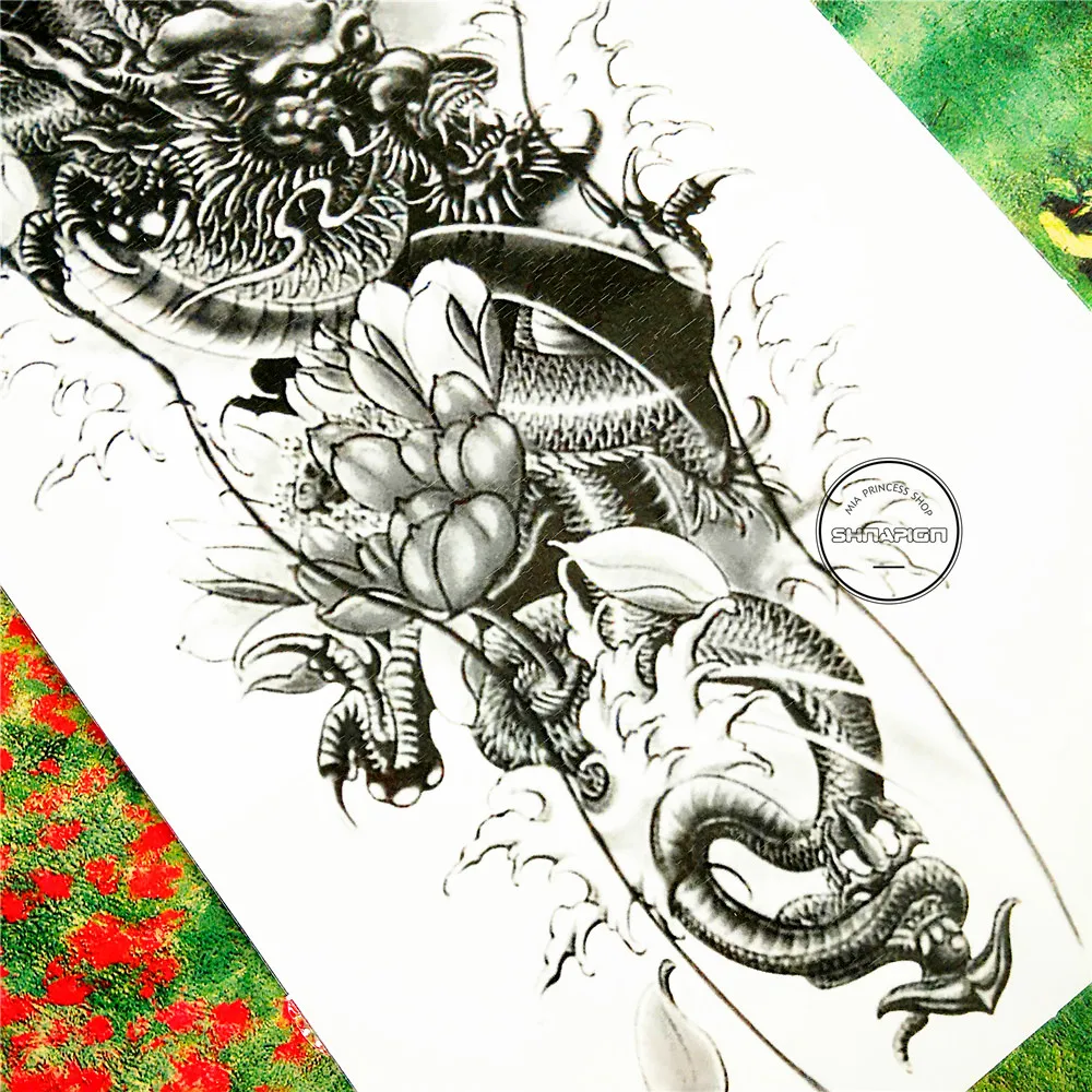 SHNAPIGN китайская временная татуировка с драконом лотосом боди-арт 12*20 см наклейки