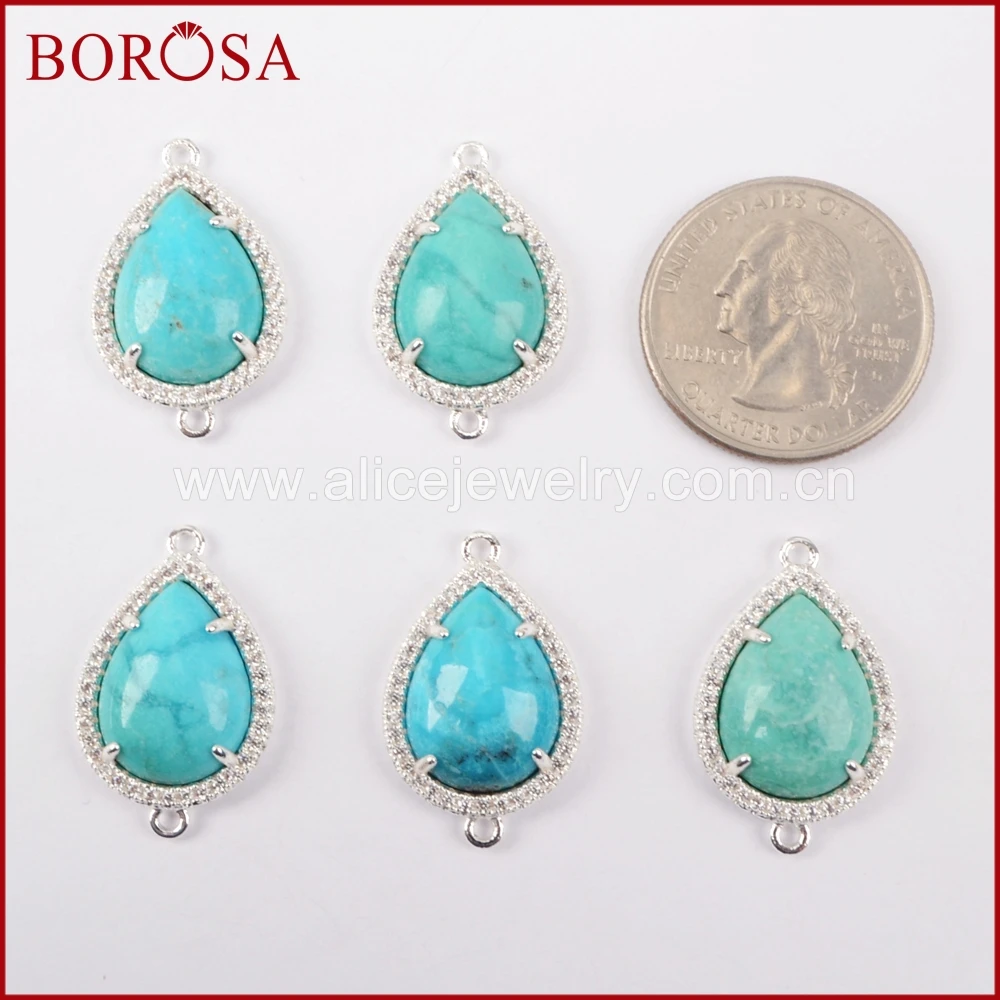 

BOROSA стильный Teardrop Серебряный Цвет ободок естественный голубой камень разъем двойной Bails Для Цепочки и ожерелья камни ювелирных изделий ZS0194