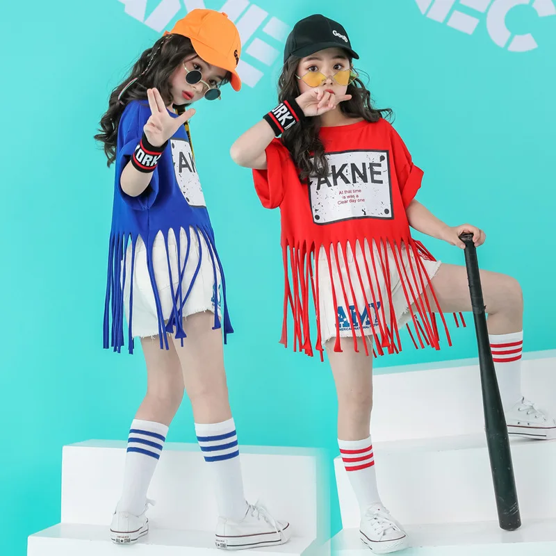 

Kids Hip Hop Costumes for Girls Boys Fashion Tassels Jazz Ballroom Dance Clothes Performance Dancewear Dancing Costume Suits